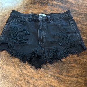 Distressed Abercrombie & Fitch  Black Denim Shorts